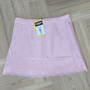 Express Pink Lace Trim Skirt Medium Pale Pink Satin NWT
